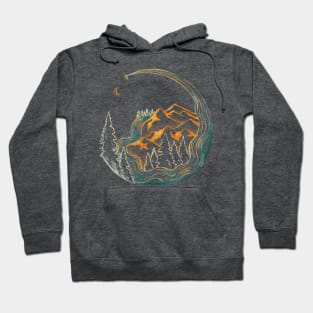 Mountain Waterfall Starry Night Illustration Hoodie